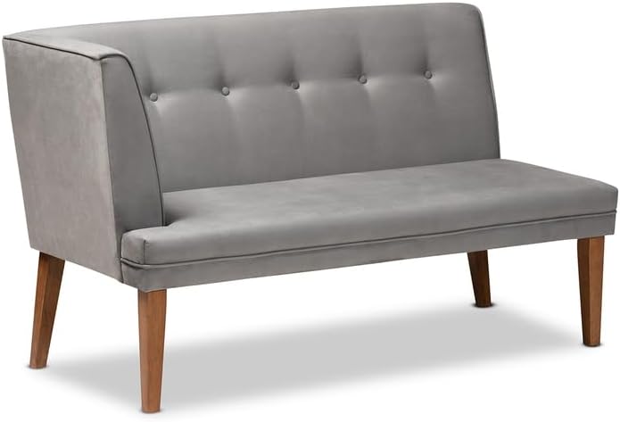 Mid-Century Grey Velvet 2pc Dining Banquette Set