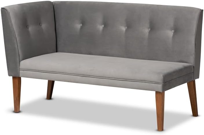 Mid-Century Grey Velvet 2pc Dining Banquette Set