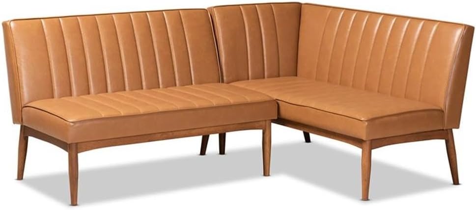 Tan Faux Leather 2pc Dining Banquette Set