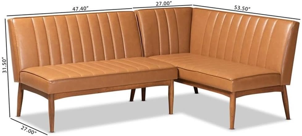 Tan Faux Leather 2pc Dining Banquette Set