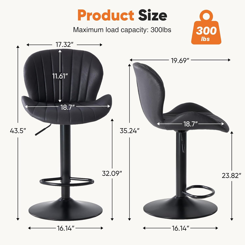 Black Adjustable Swivel Fabric Bar Stools Set of 4