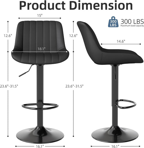 Black Adjustable Swivel PU Bar Stools Set of 3