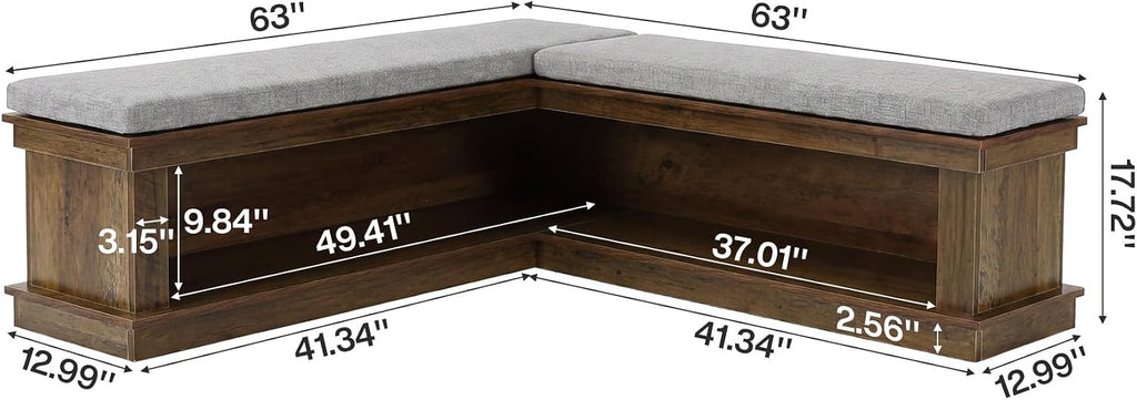 Rustic Brown Beige L-Shaped Storage Bench