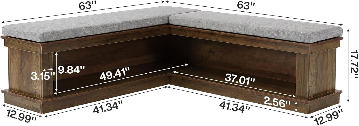 Rustic Brown Beige L-Shaped Storage Bench