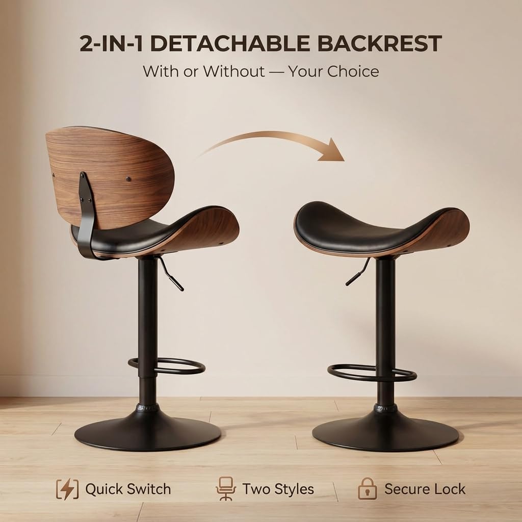 Adjustable Bentwood PU Bar Stools Set of 4