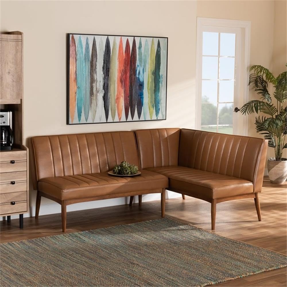 Tan Faux Leather 2pc Dining Banquette Set