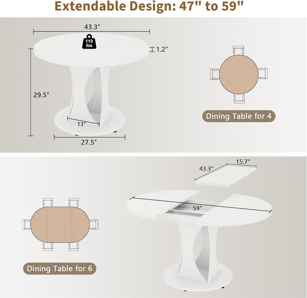 White Extendable Round Oval Dining Table