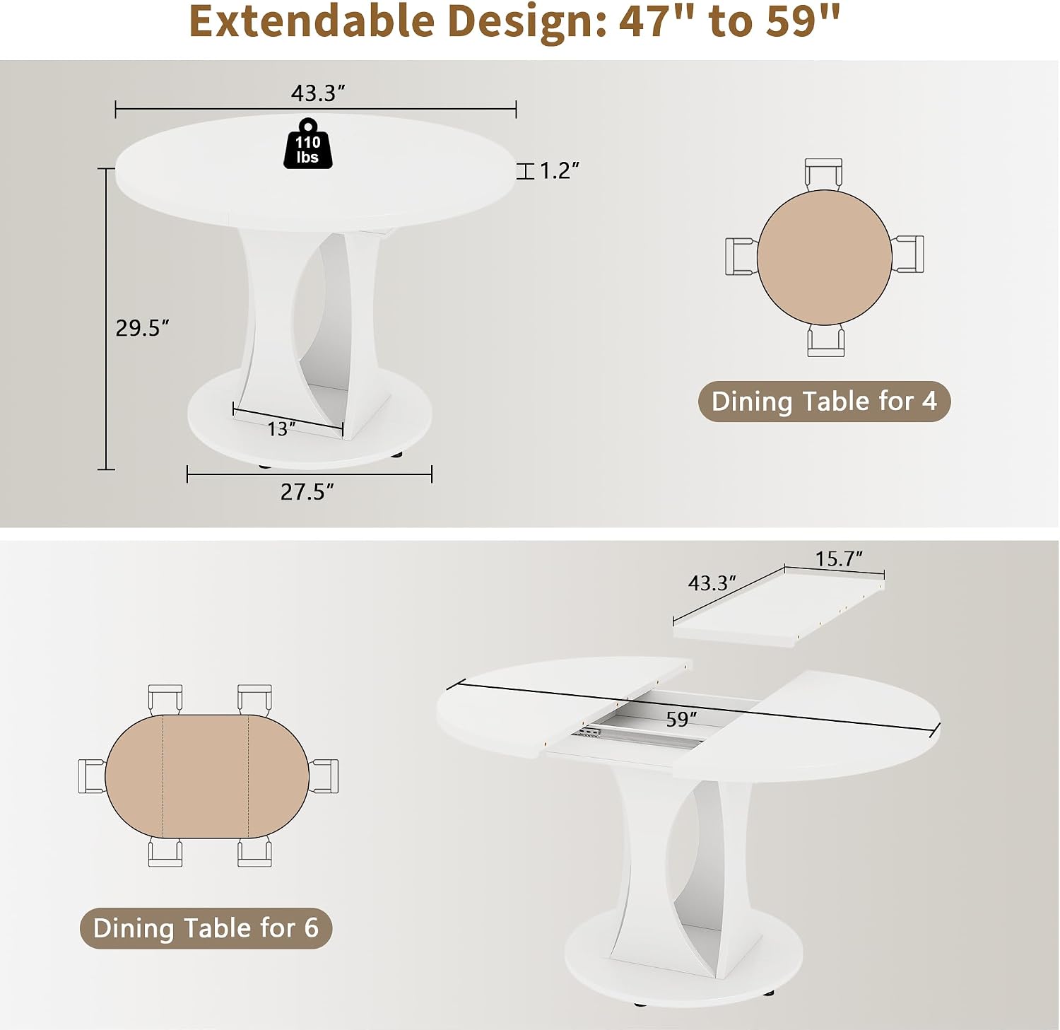 White Extendable Round Oval Dining Table