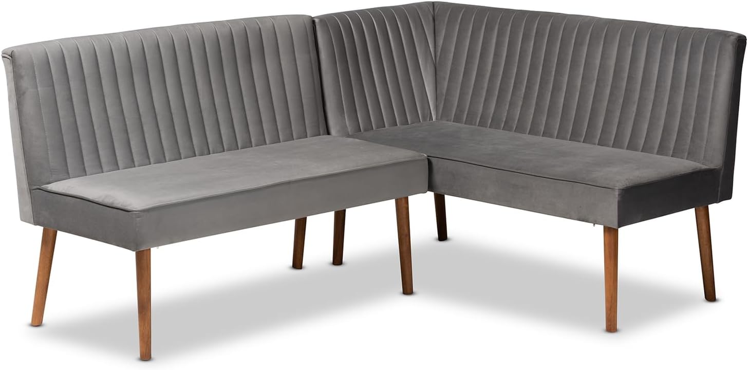 Grey Velvet 2pc Dining Banquette Set