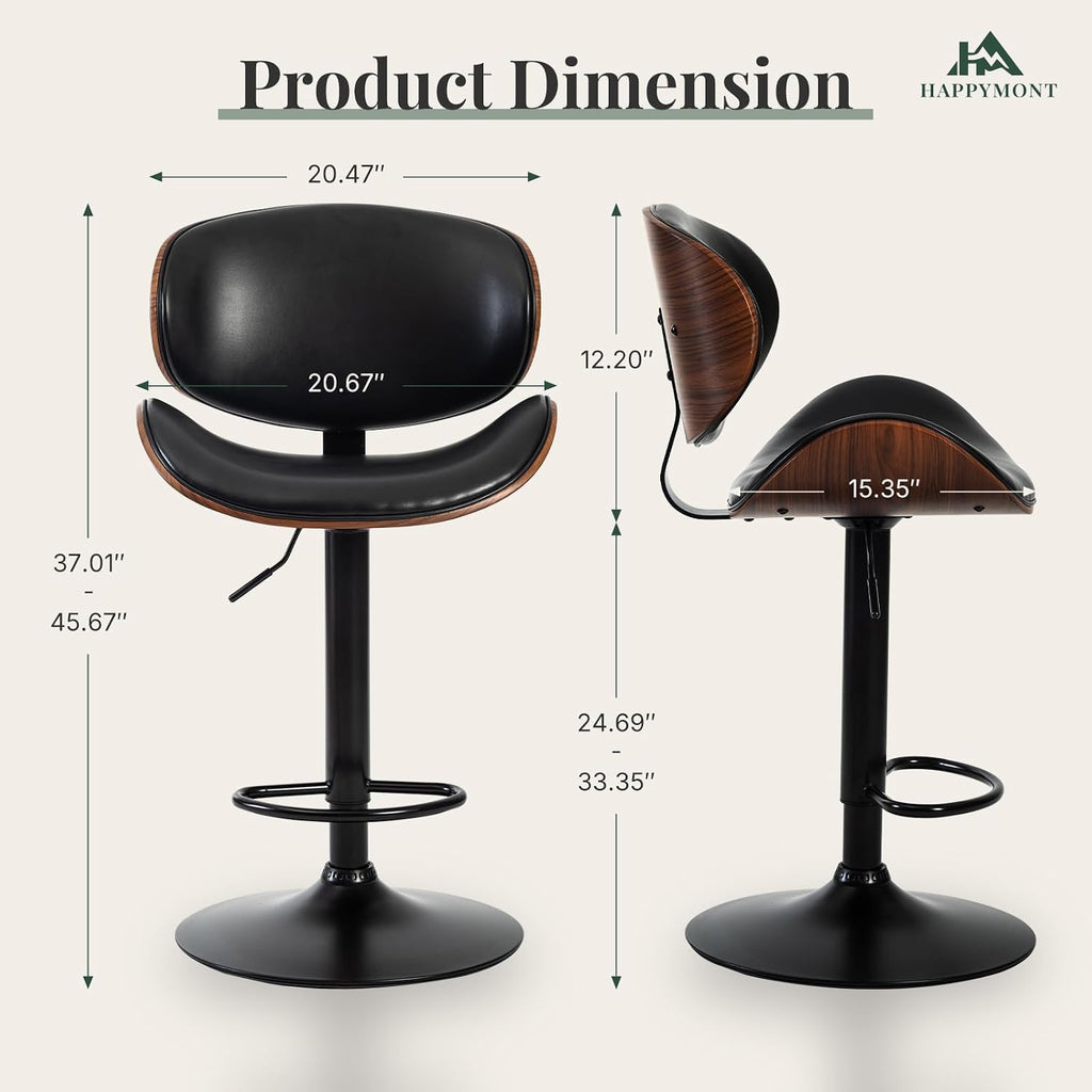 Adjustable Bentwood PU Bar Stools Set of 4