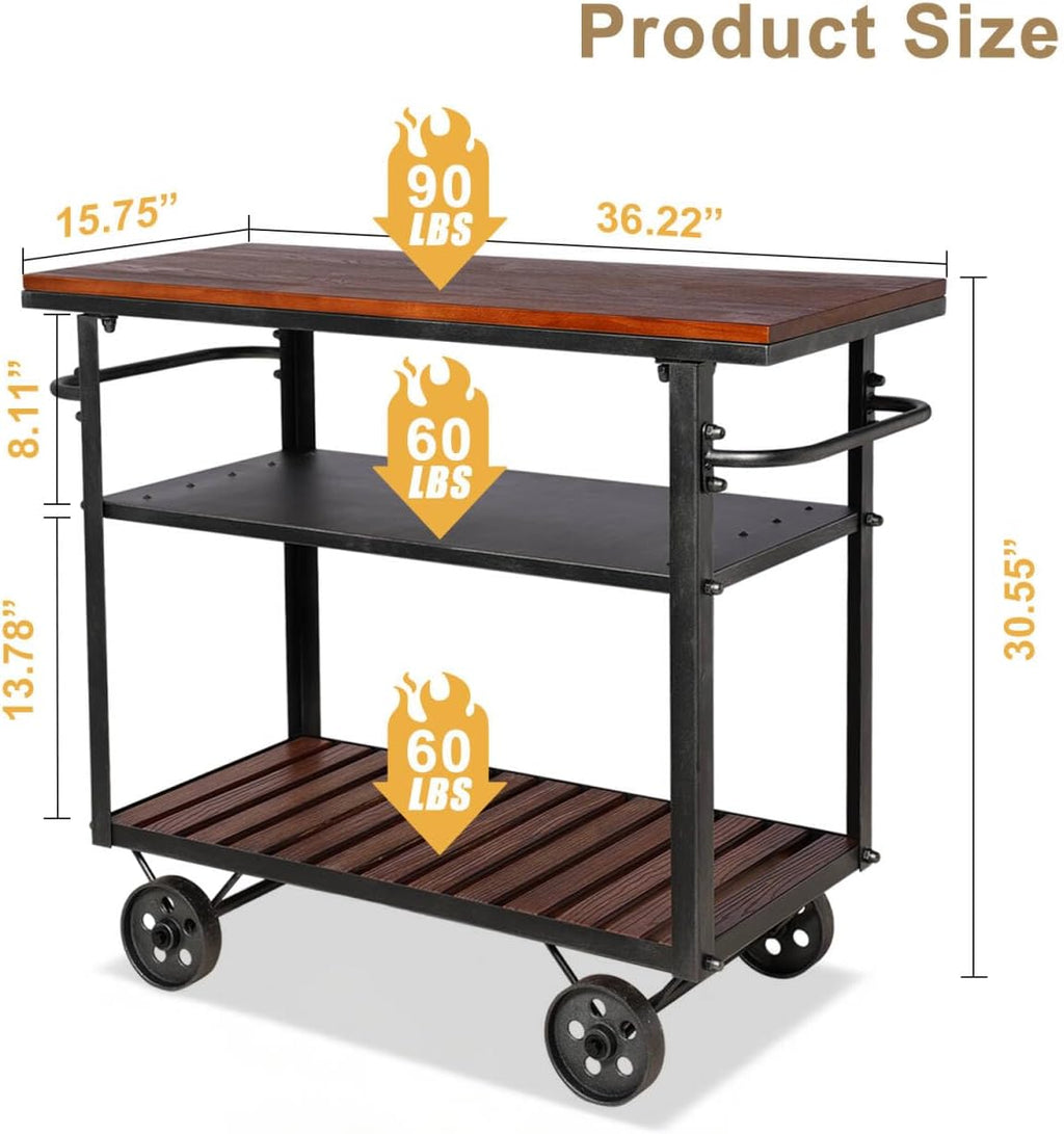 Vintage 3-Tier Rolling Bar Cart