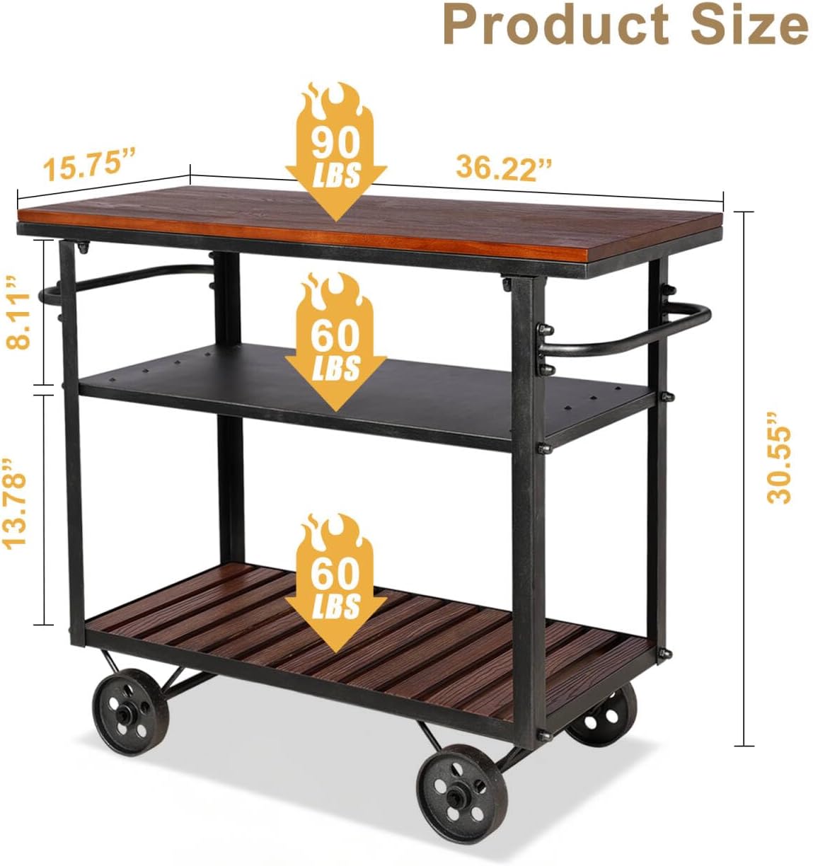 Vintage 3-Tier Rolling Bar Cart
