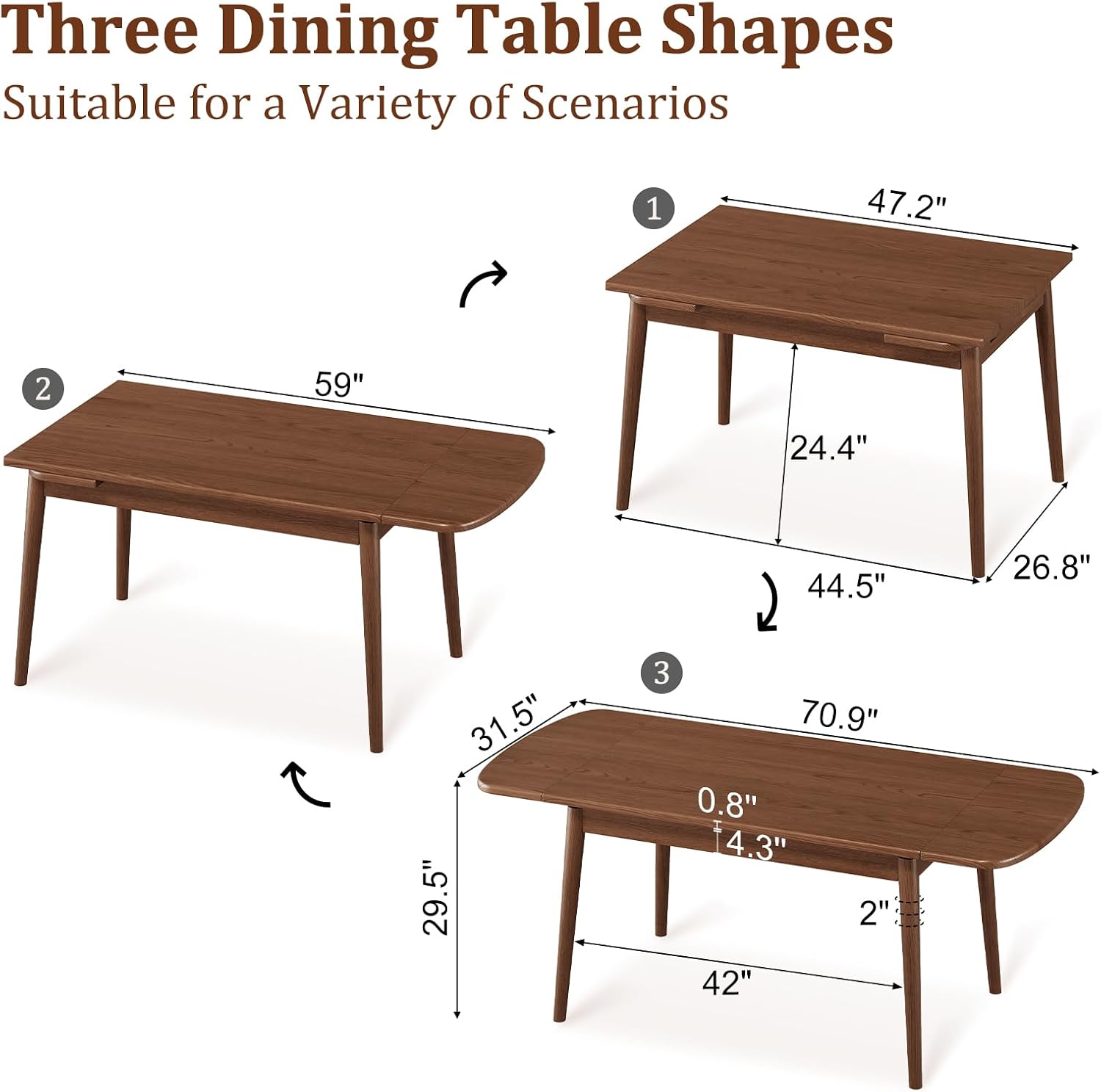 Walnut Solid Wood Extendable Table