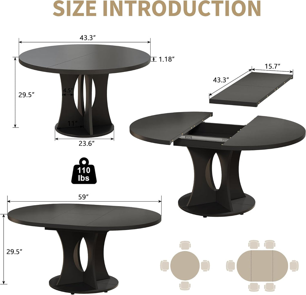 Black Wooden Extendable Dining Table