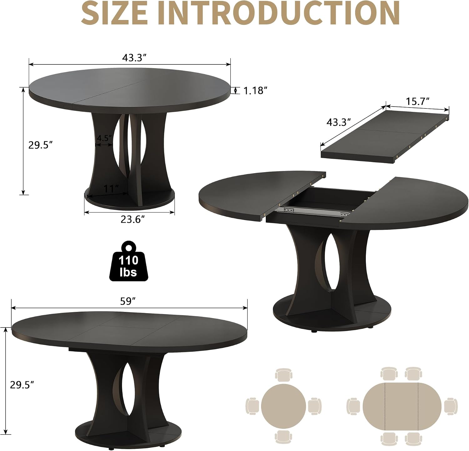 Black Wooden Extendable Dining Table