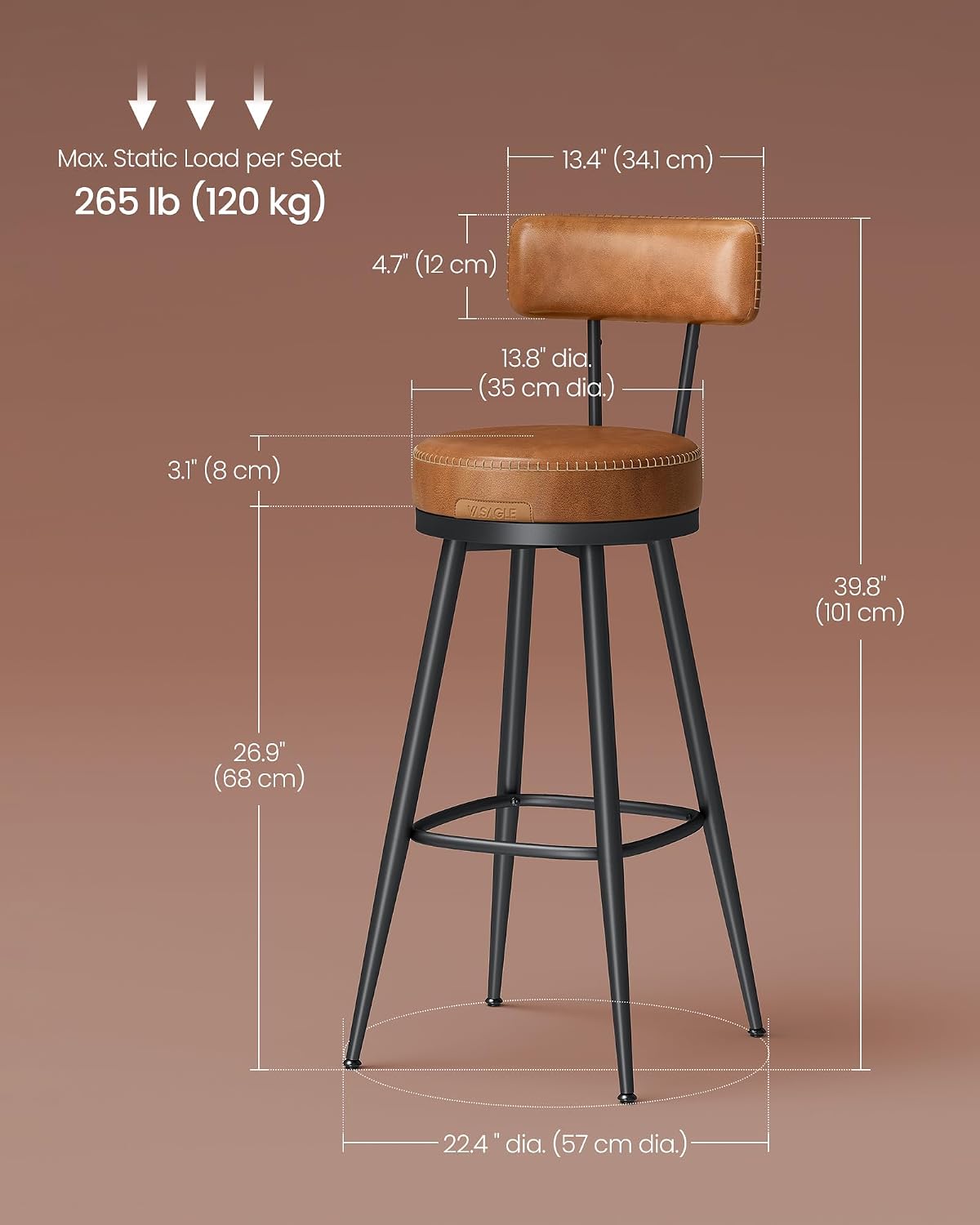 Caramel Brown Swivel Bar Stools S