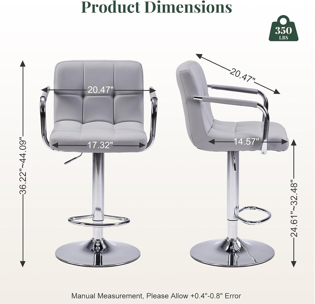 Grey Adjustable Swivel Armrest Bar Stools Set of 4