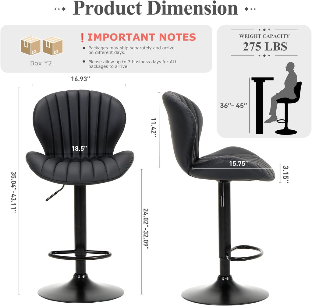 Black Adjustable Swivel Bar Stools Set of 4