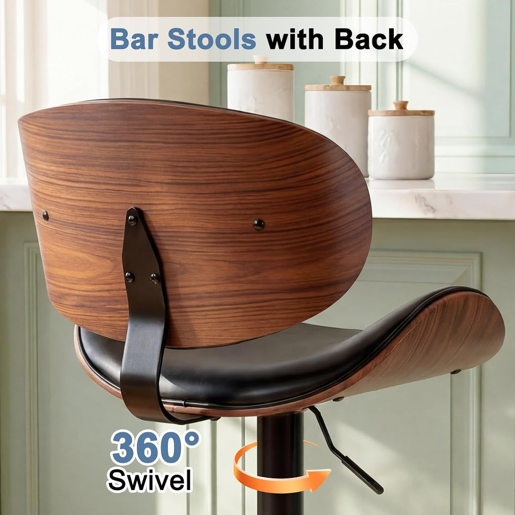 Black Adjustable Bentwood Swivel Bar Stools Set of 2