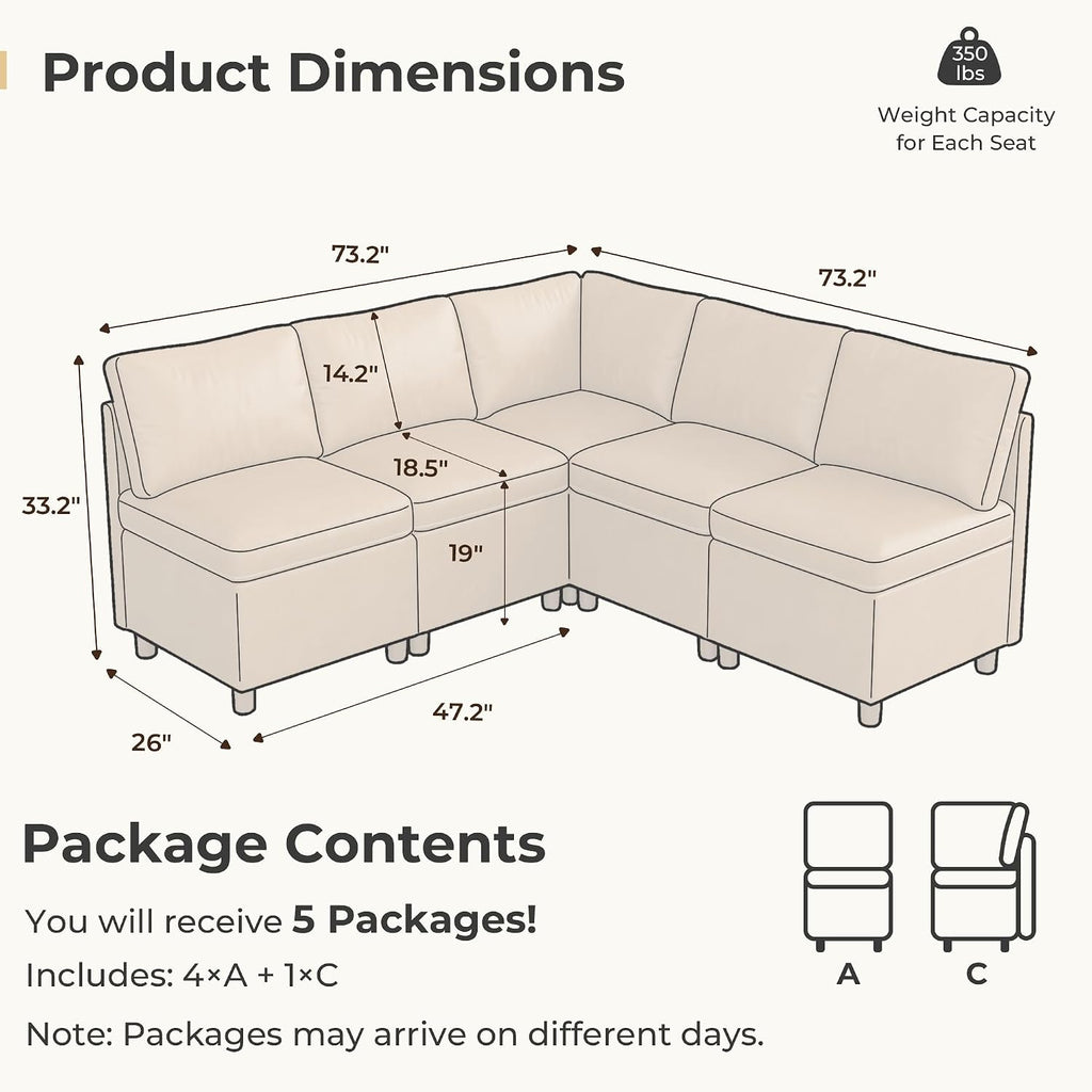 Brown Pet-Friendly Faux Leather 5-Seat L-Shaped Banquette