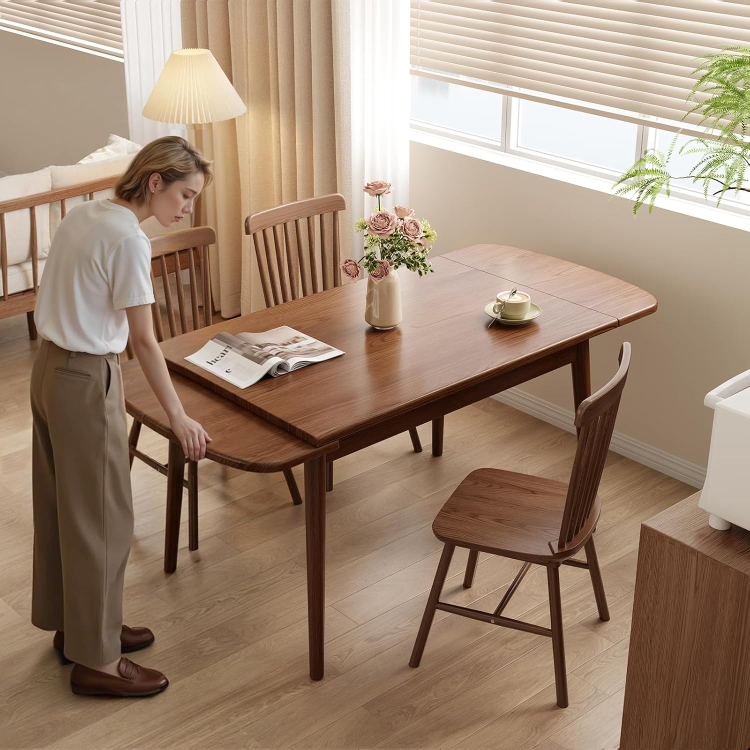 Walnut Solid Wood Extendable Table