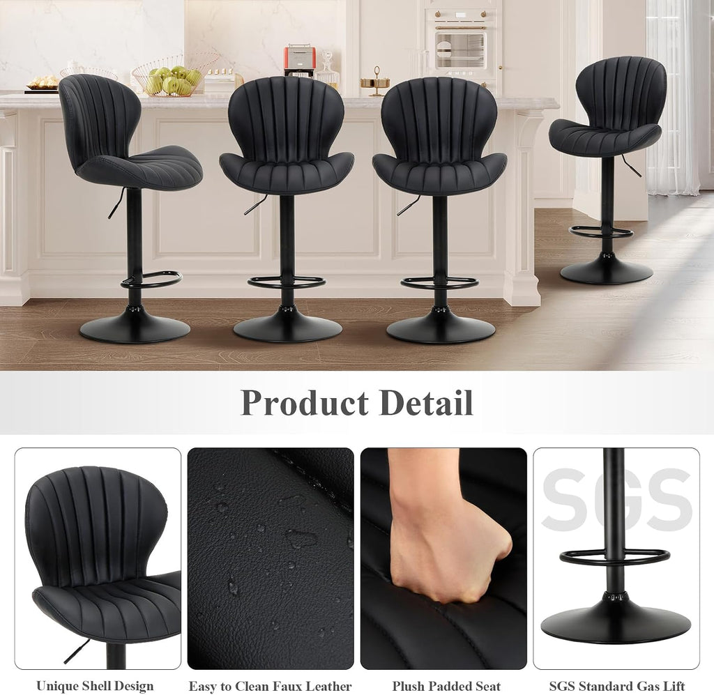 Black Adjustable Swivel Bar Stools Set of 4