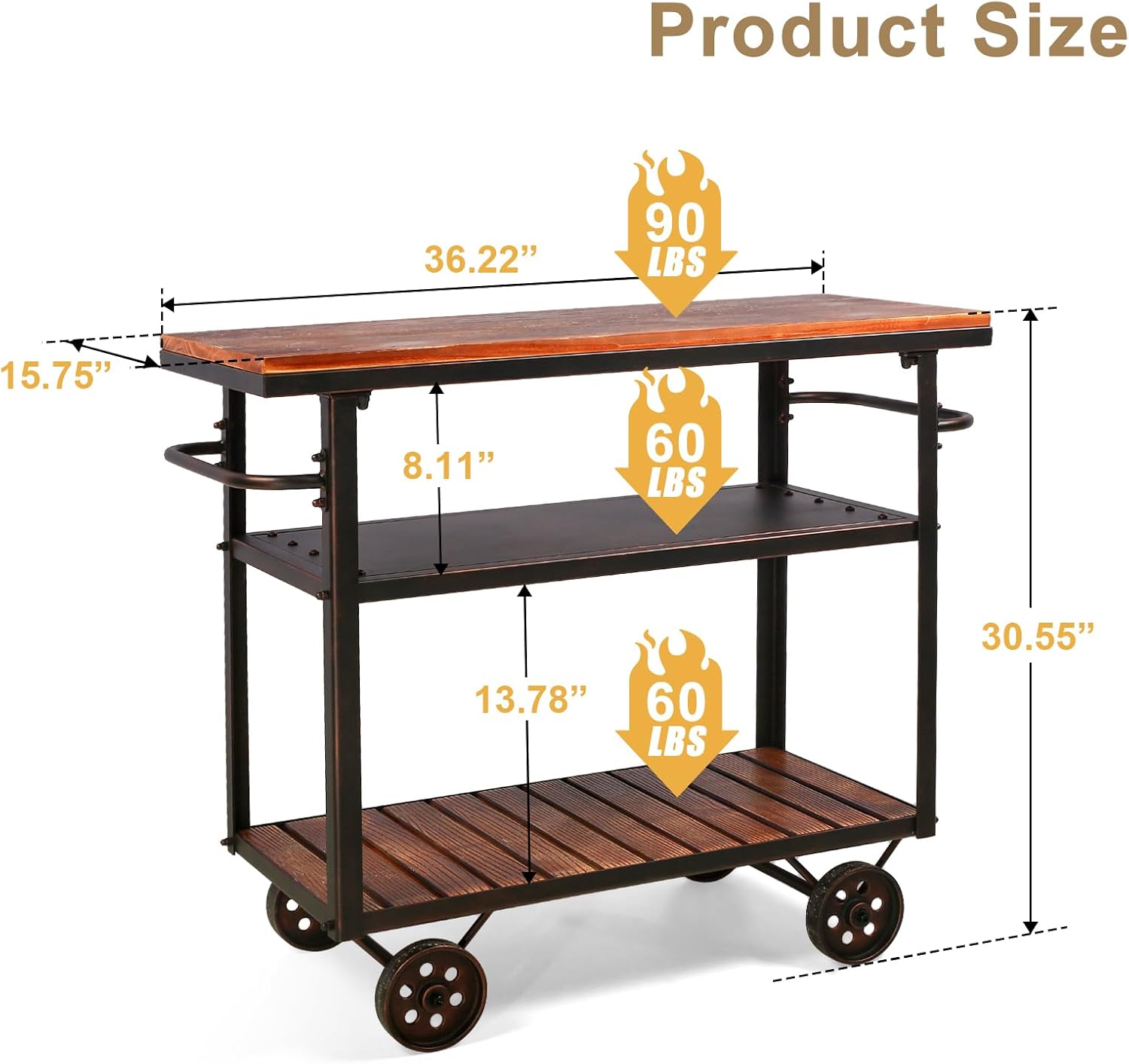 Farmhouse 3-Tier Rolling Utility Cart