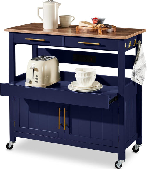 36in Midnight Blue Rolling Kitchen Island Cart