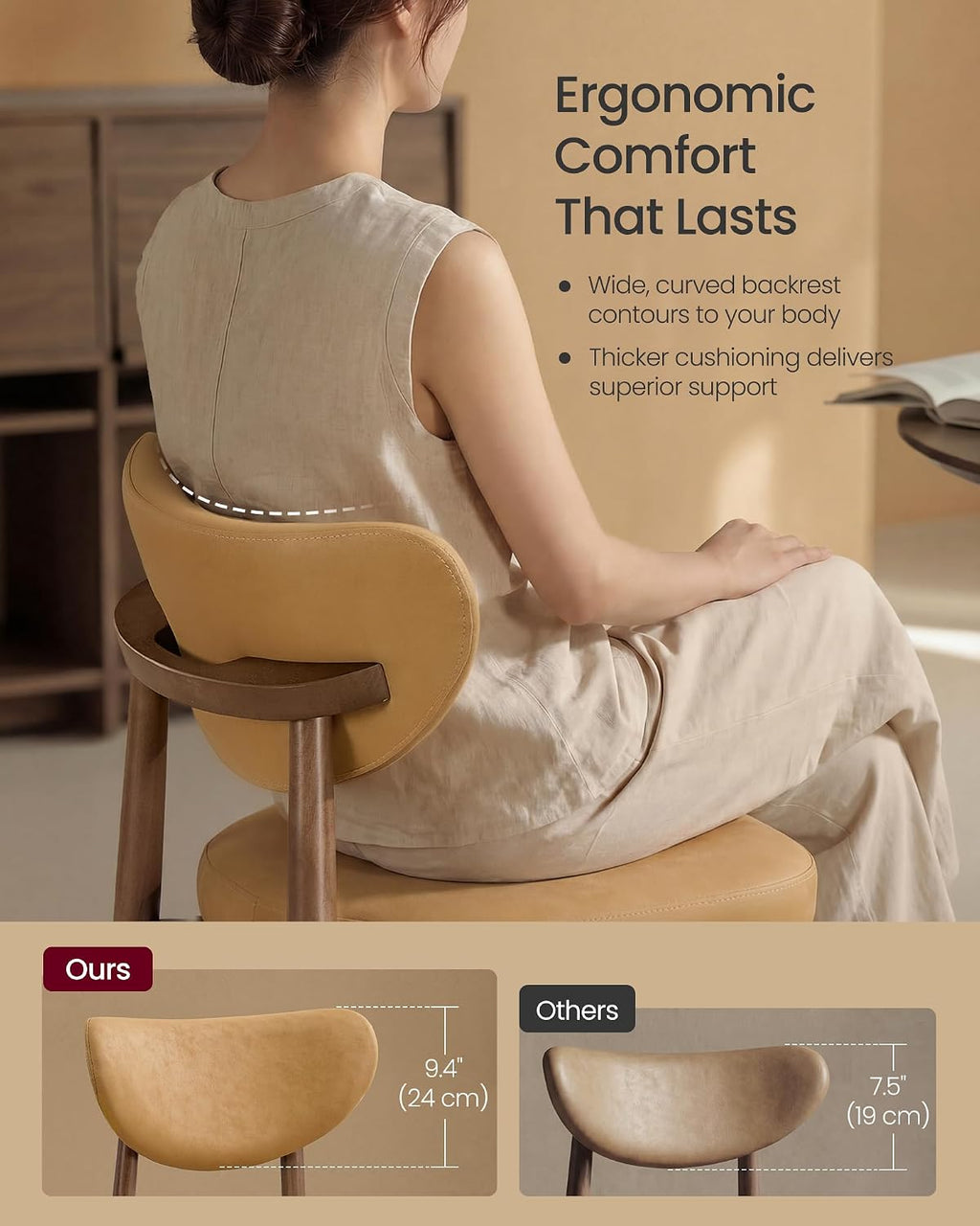Caramel Brown Faux Leather Counter Bar Stools Set of 2