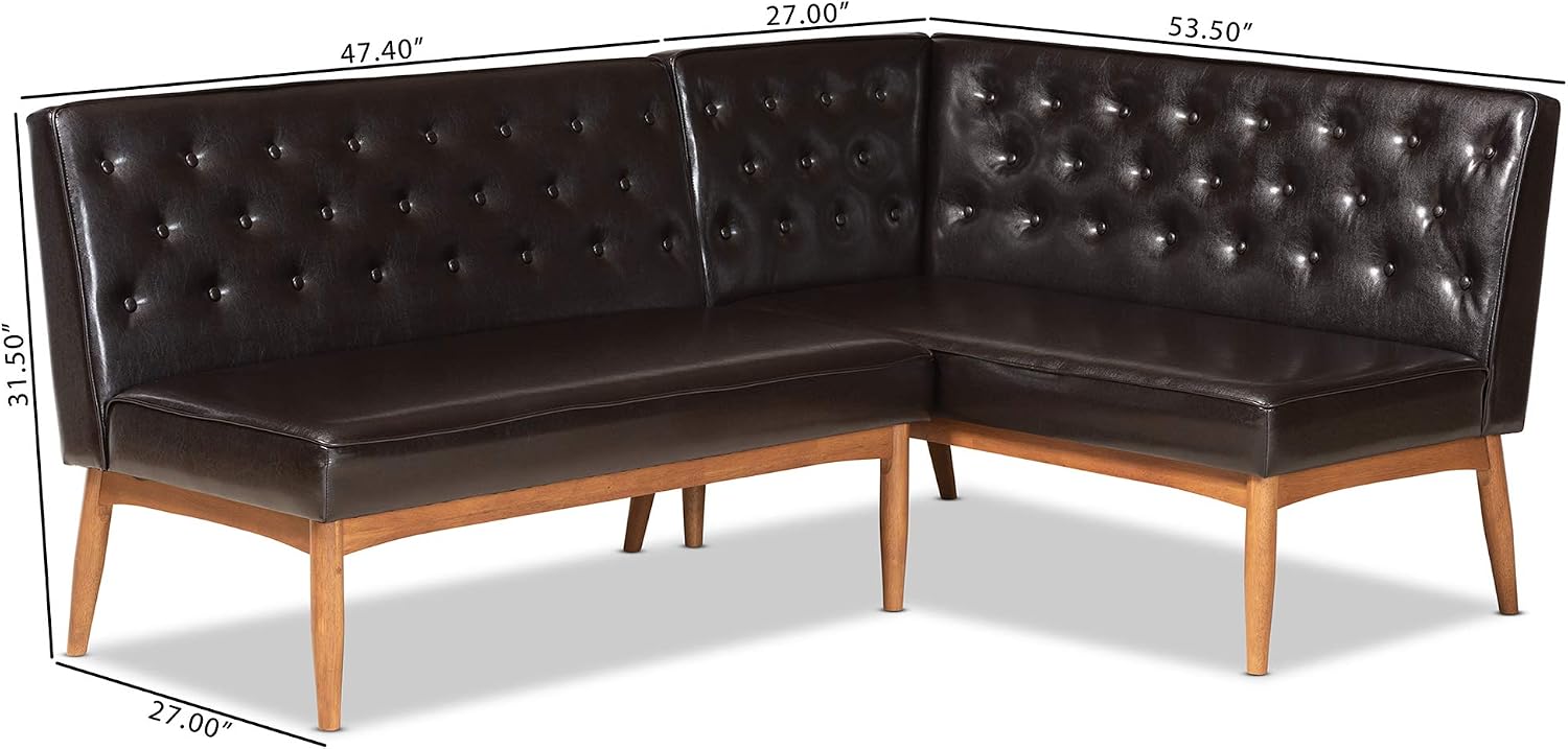 Dark Brown Faux Leather 2pc Banquette Set