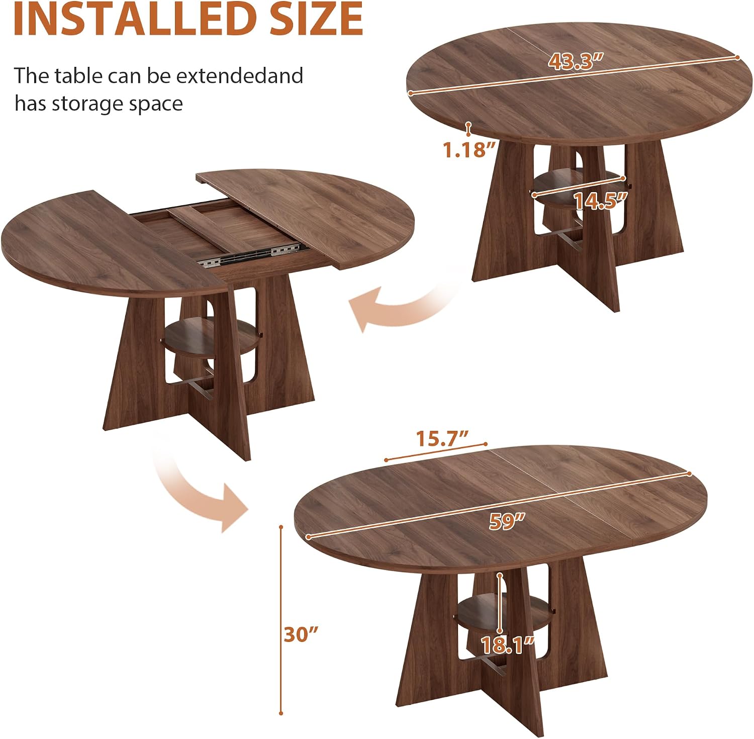 Walnut 43-59" Extendable Oval Dining Table