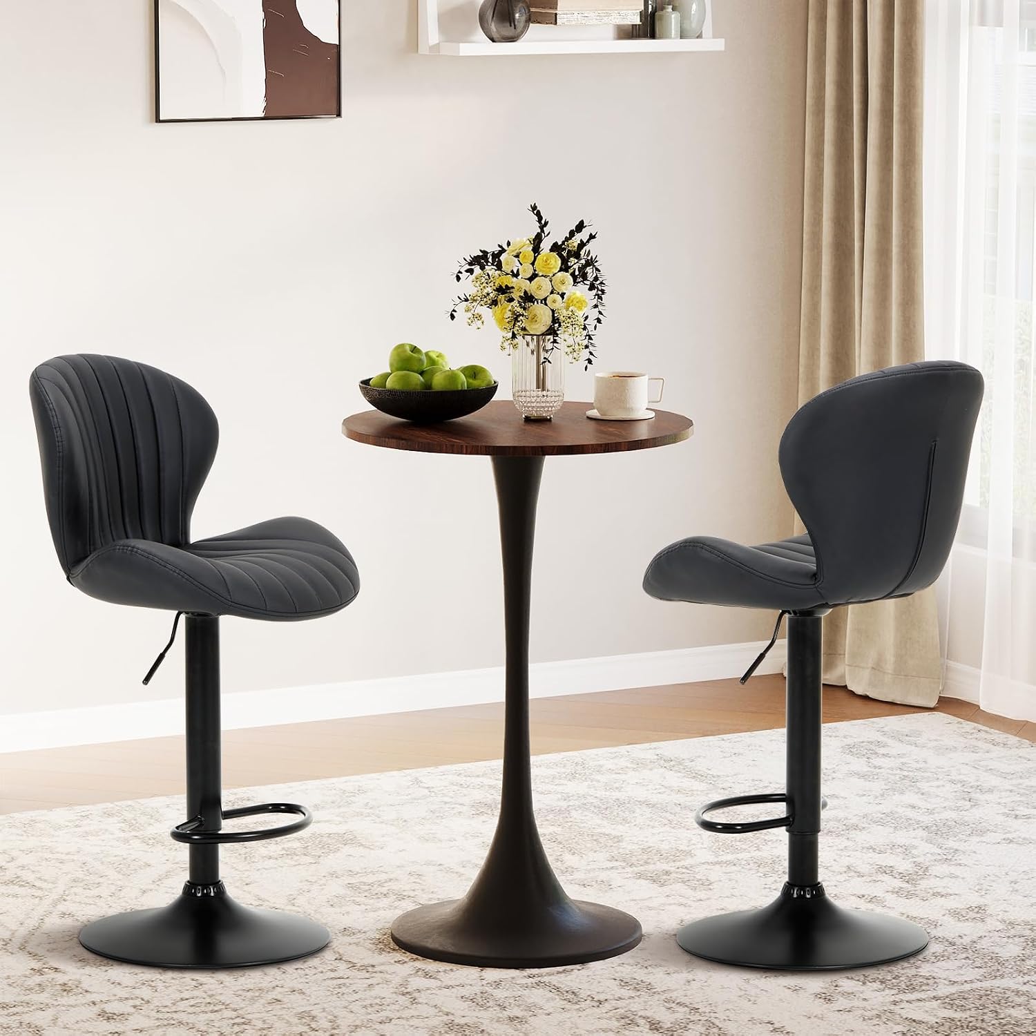 Black Adjustable Swivel Bar Stools Set of 4