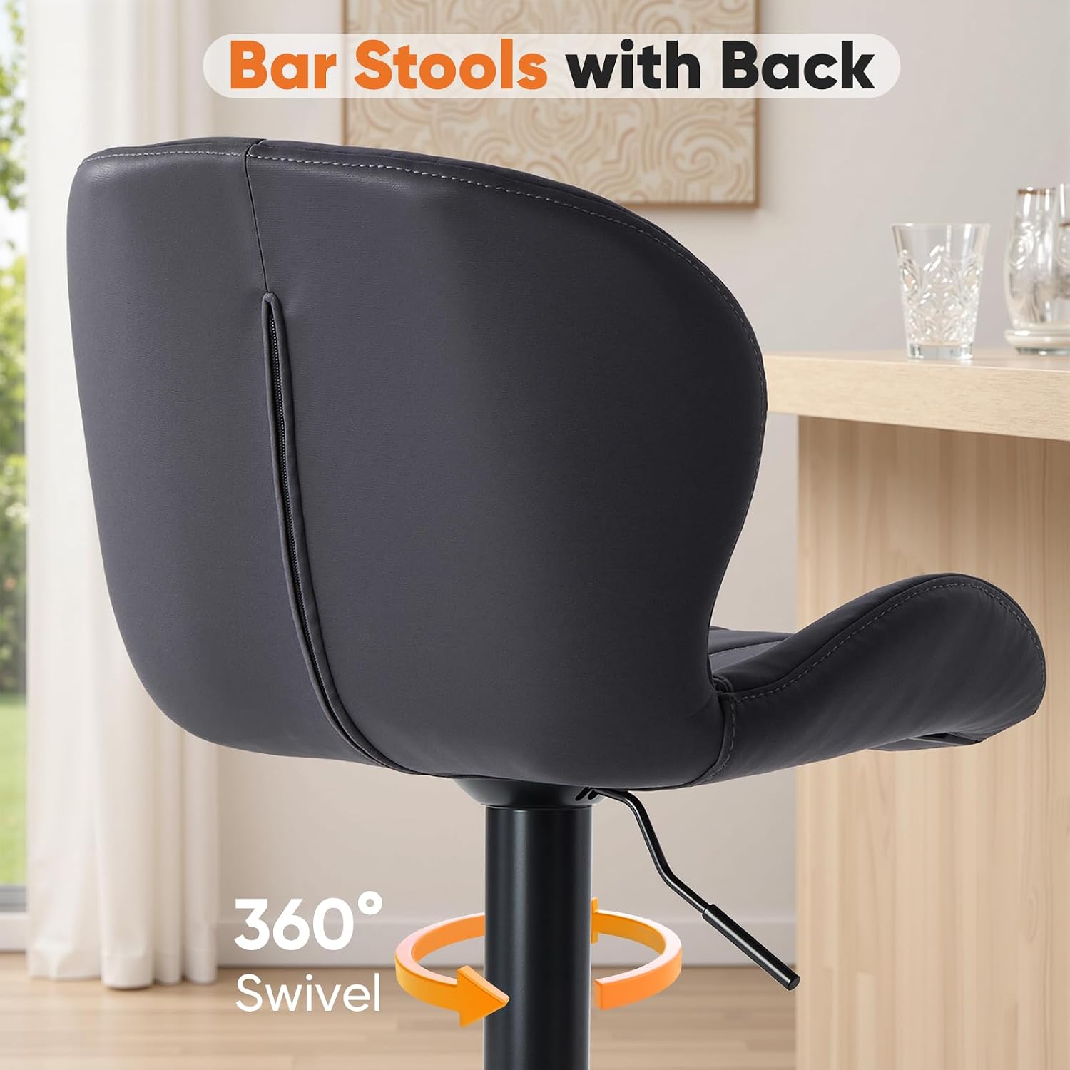 Black Adjustable Swivel Fabric Bar Stools Set of 4
