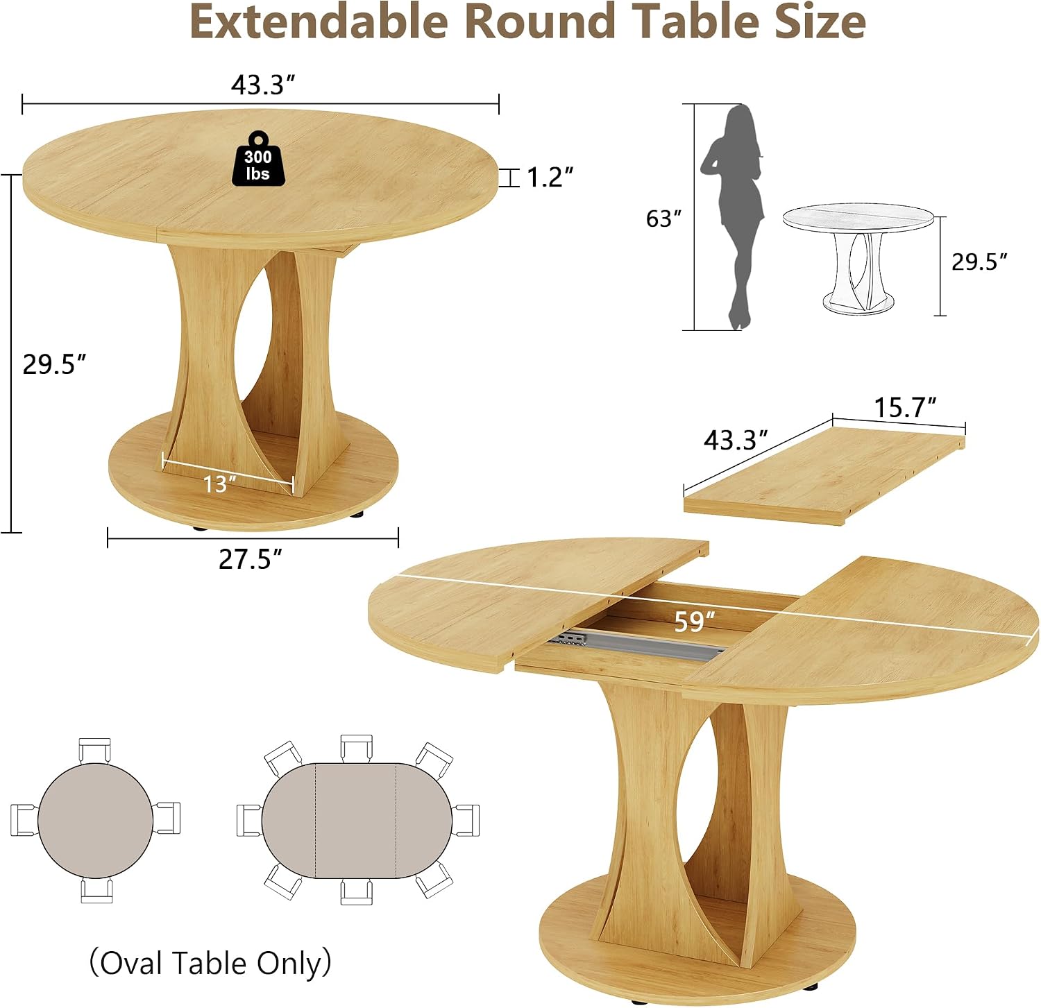 Natural Extendable Round Dining Table