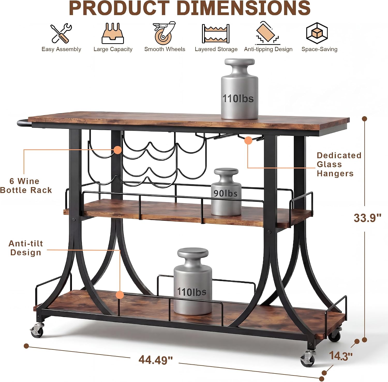 Rustic Wood Farmhouse Rolling Bar Cart