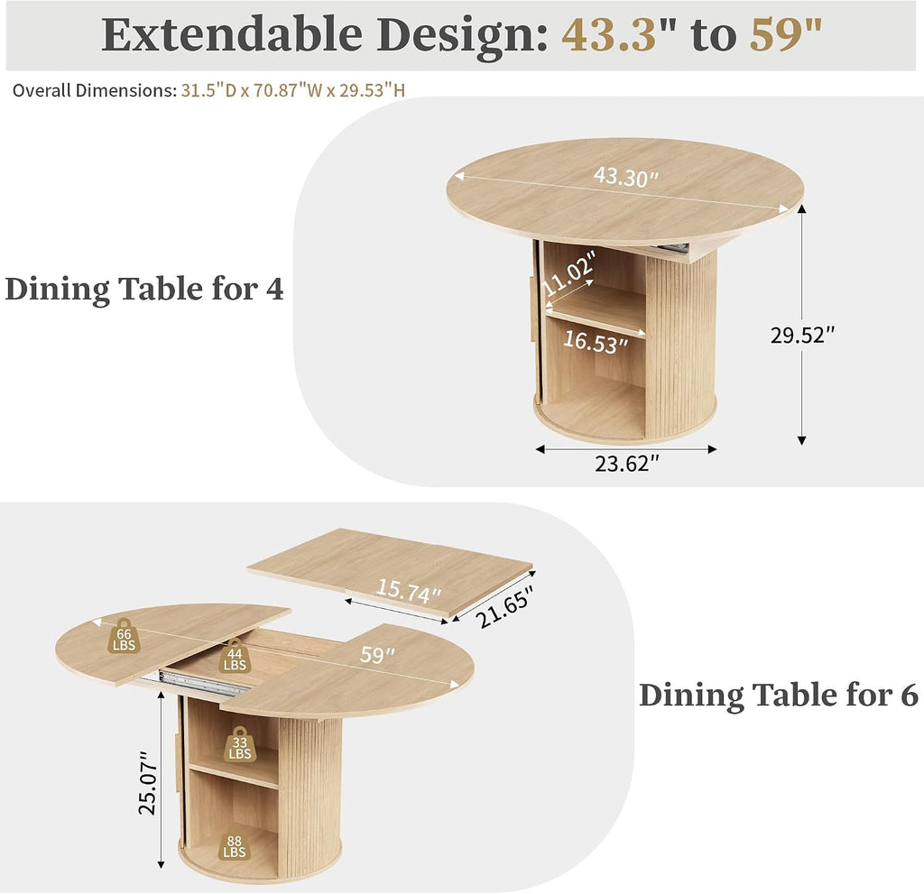 Natural Storage Extendable Dining Table