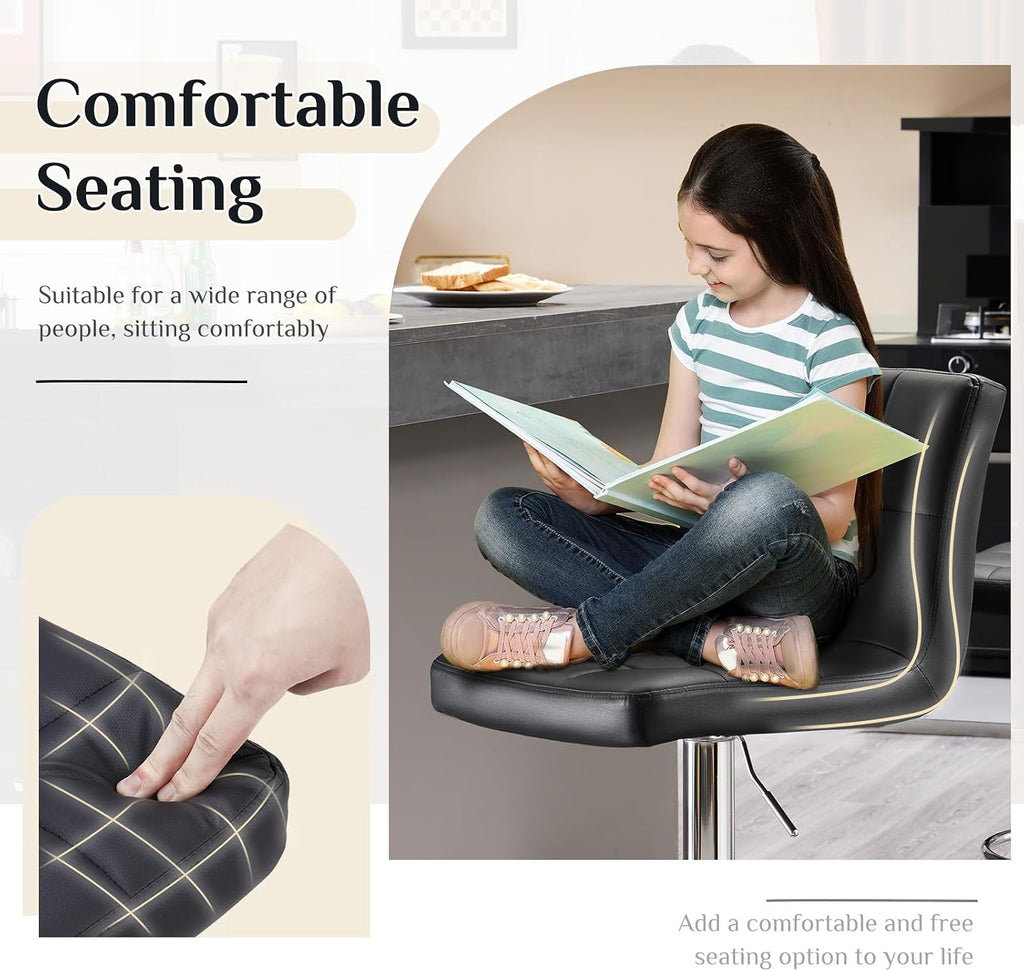 Inky Black 24 Inch PU Saddle Bar Stools Set of 4