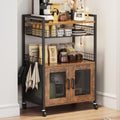 Rustic Brown Rolling Coffee Bar Cabinet