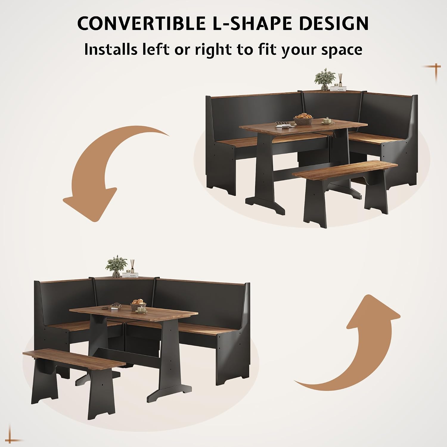 Black Oak 3pc Storage Dining Nook Set