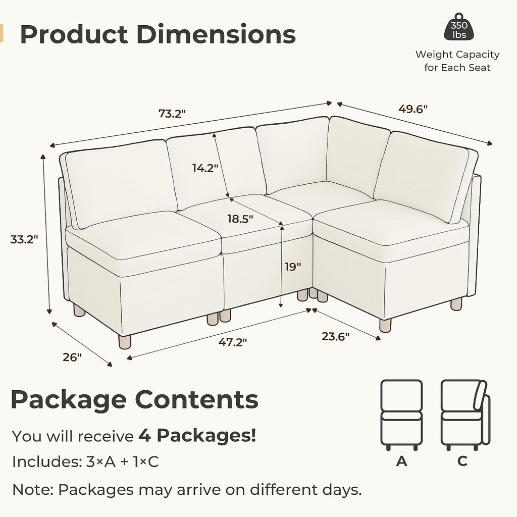 Beige Fabric 4-Seat L-Shaped Dining Nook Set