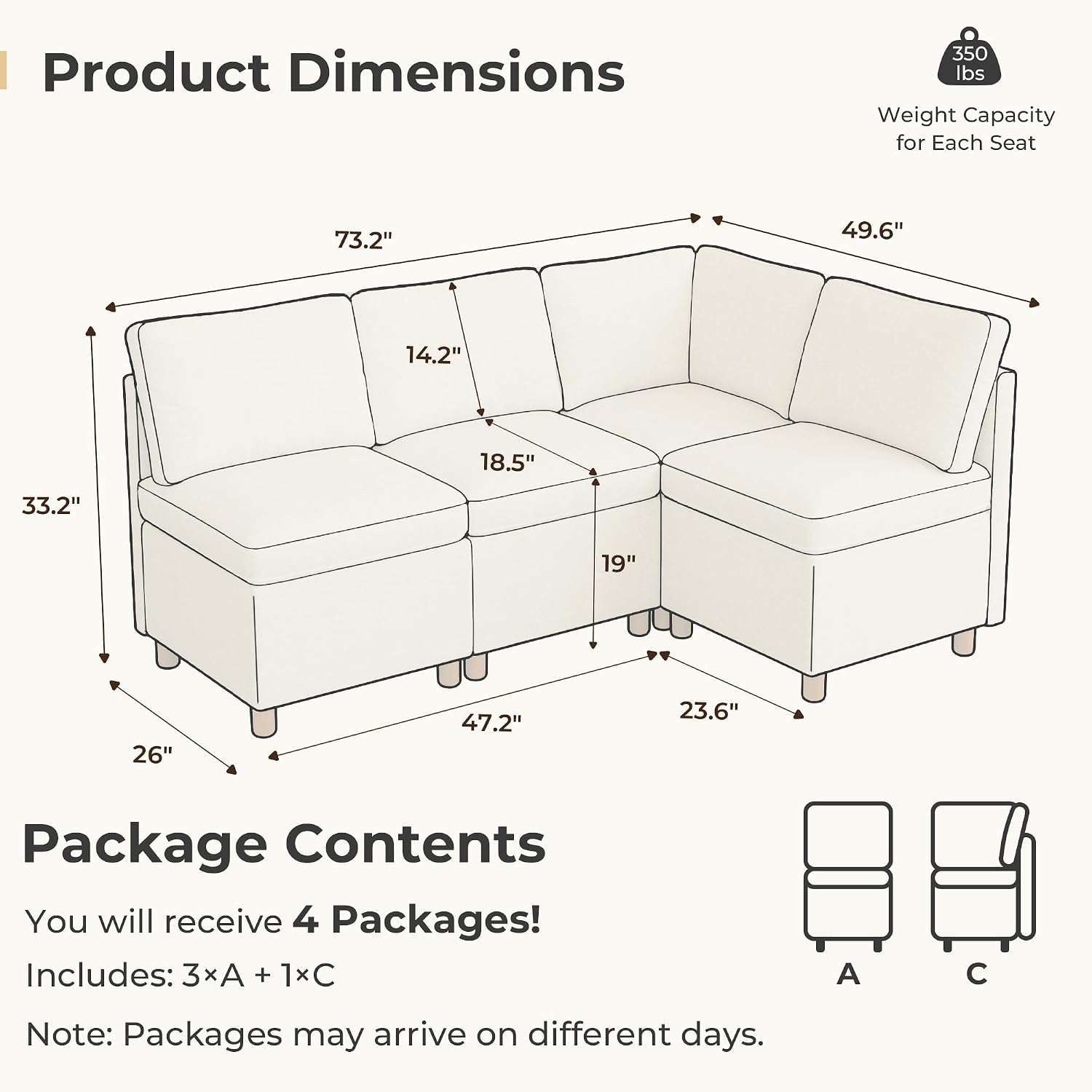Beige Fabric 4-Seat L-Shaped Dining Nook Set