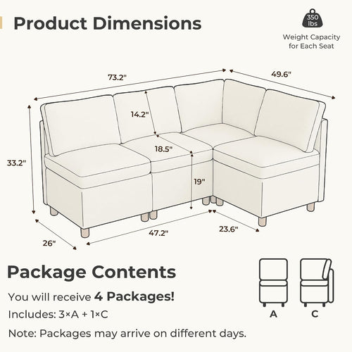 Beige Fabric 4-Seat L-Shaped Dining Nook Set