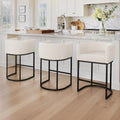 Beige Linen Barrel Counter Stools Set of 3