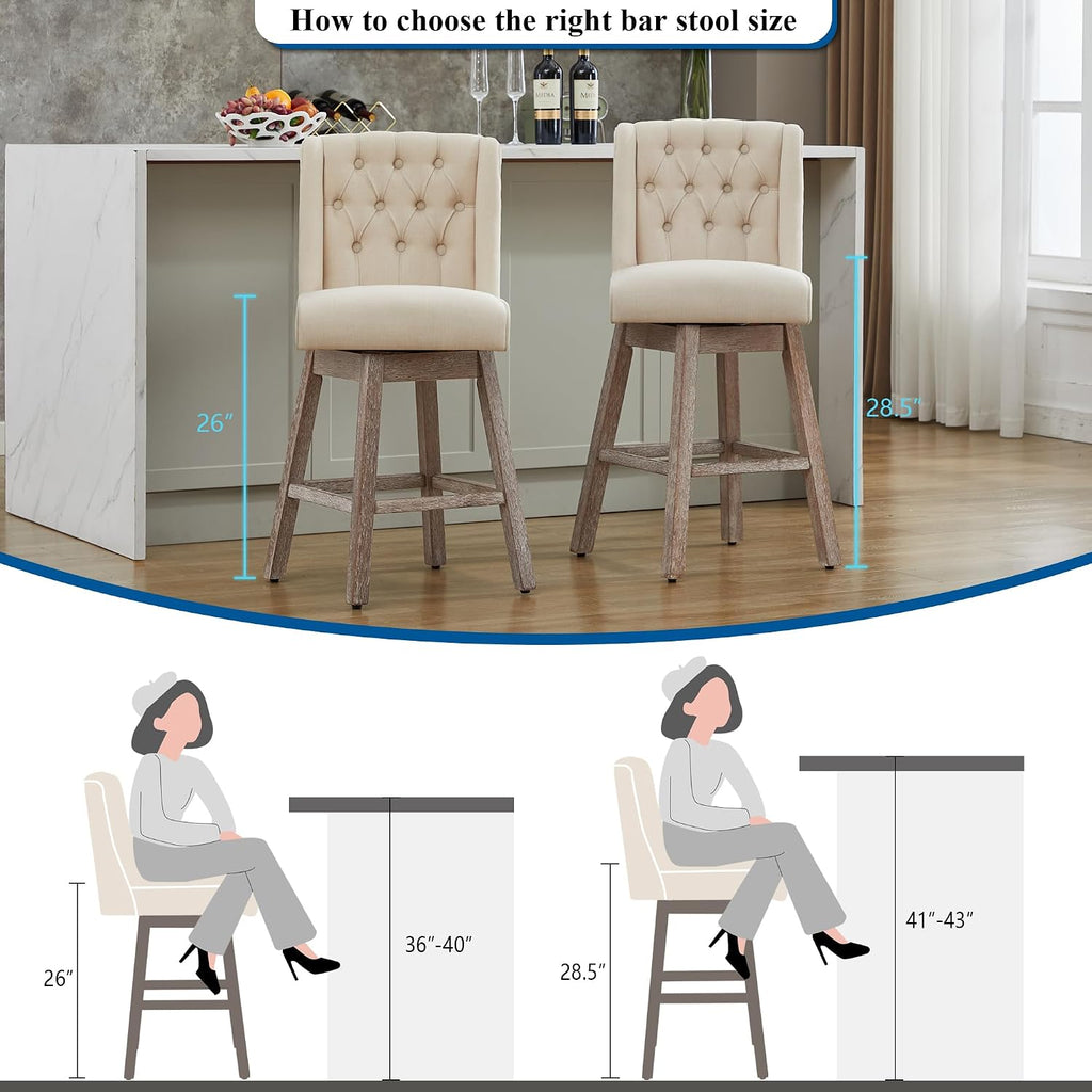 26" Linen Swivel Counter Height Bar Stools Set of 2