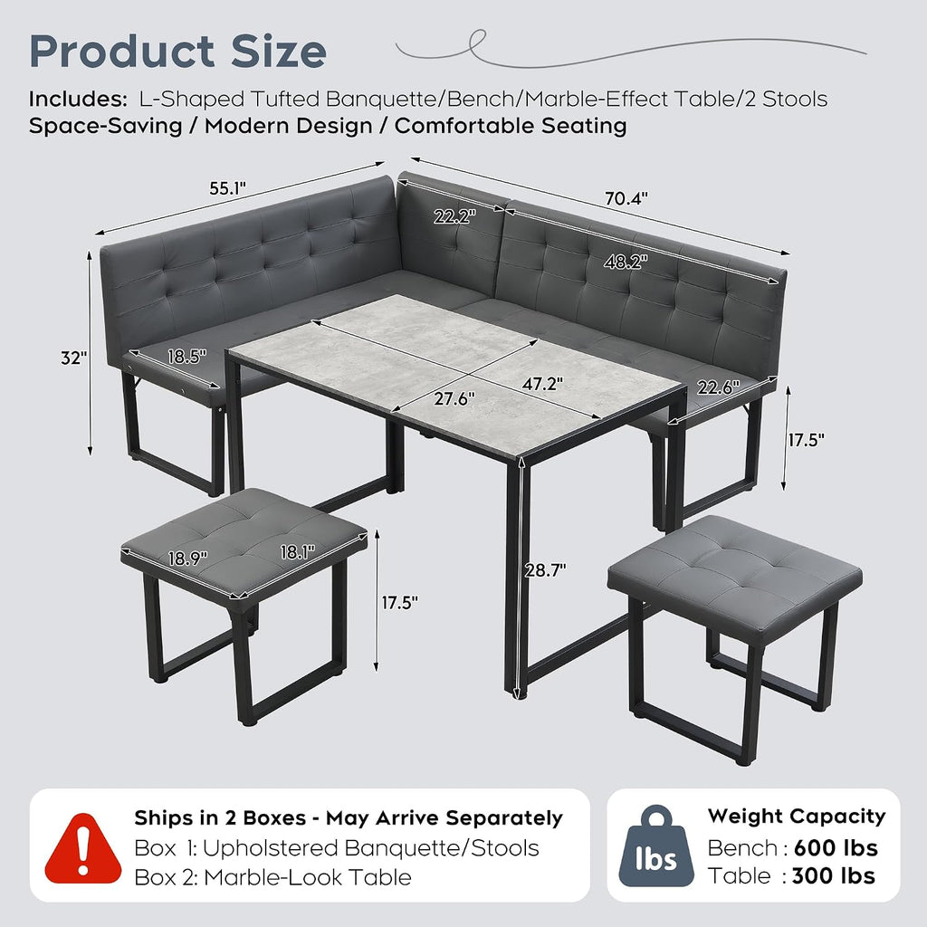Grey 5pc Corner Dining Nook Set