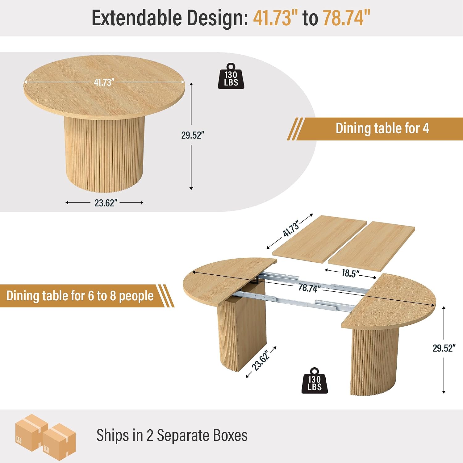 Natural Fluted Extendable Dining Table