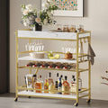 Gold Marbleized White 3-Tier Rolling Bar Cart