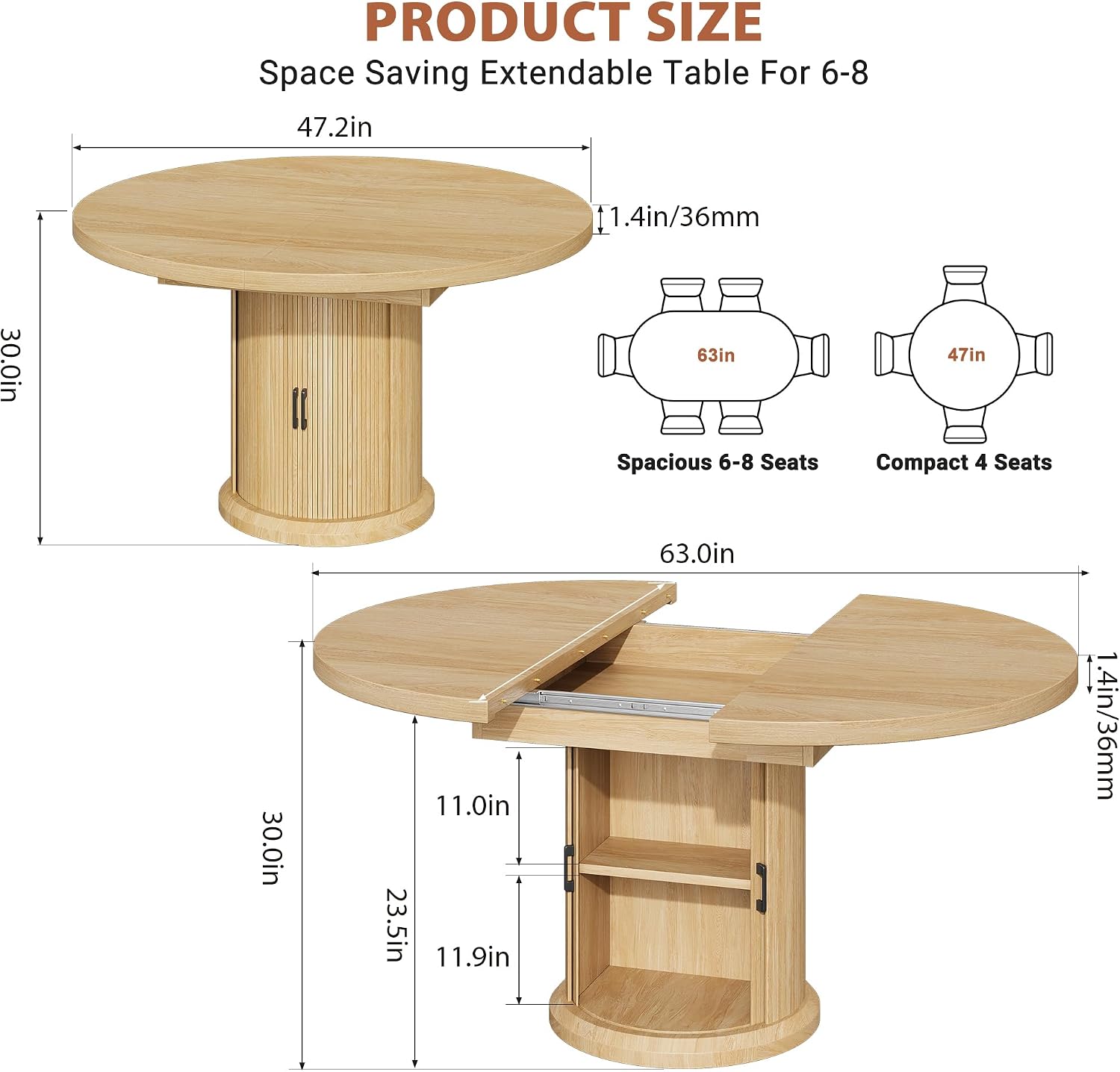 Natural Extendable Round Dining Table