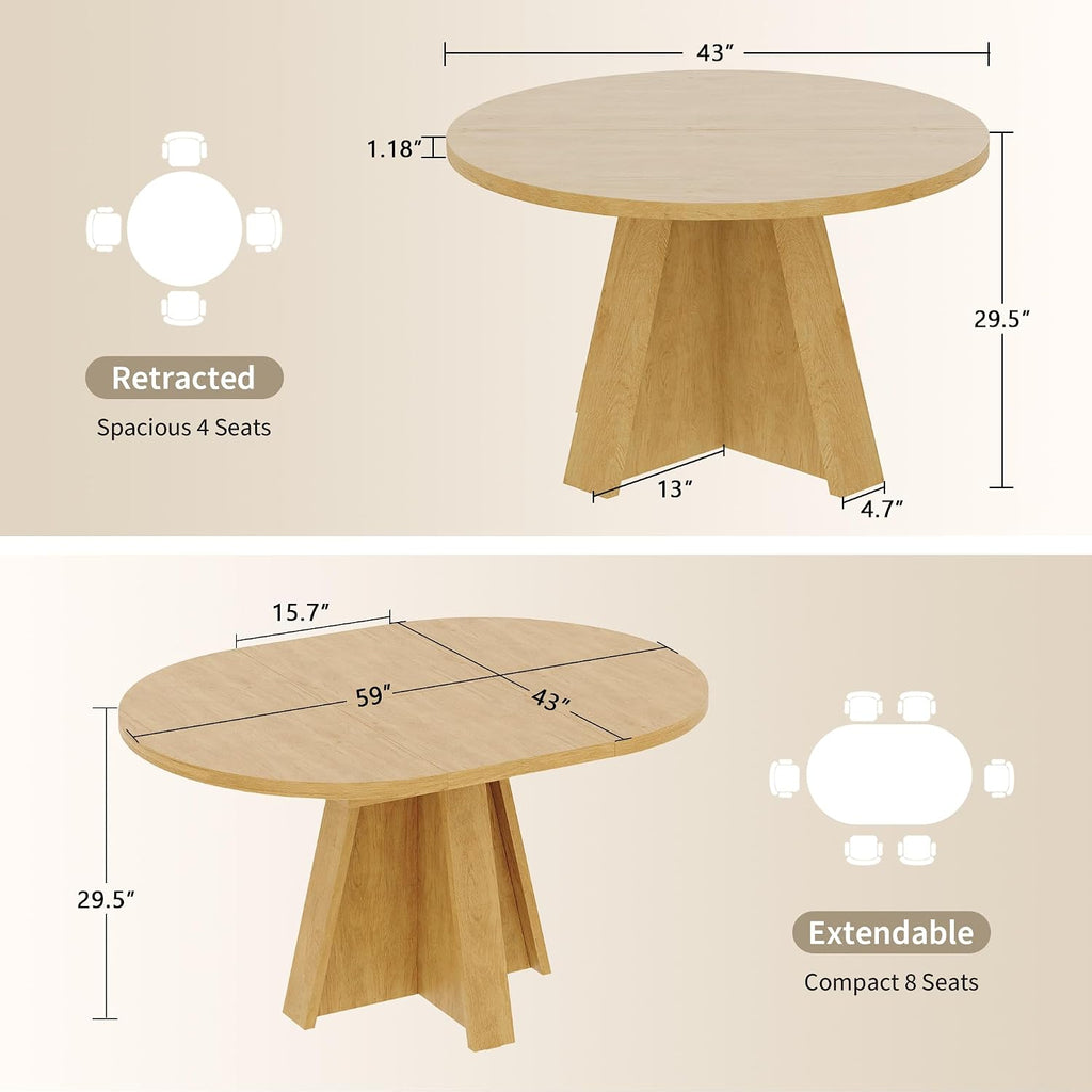 Natural Wooden Extendable Table