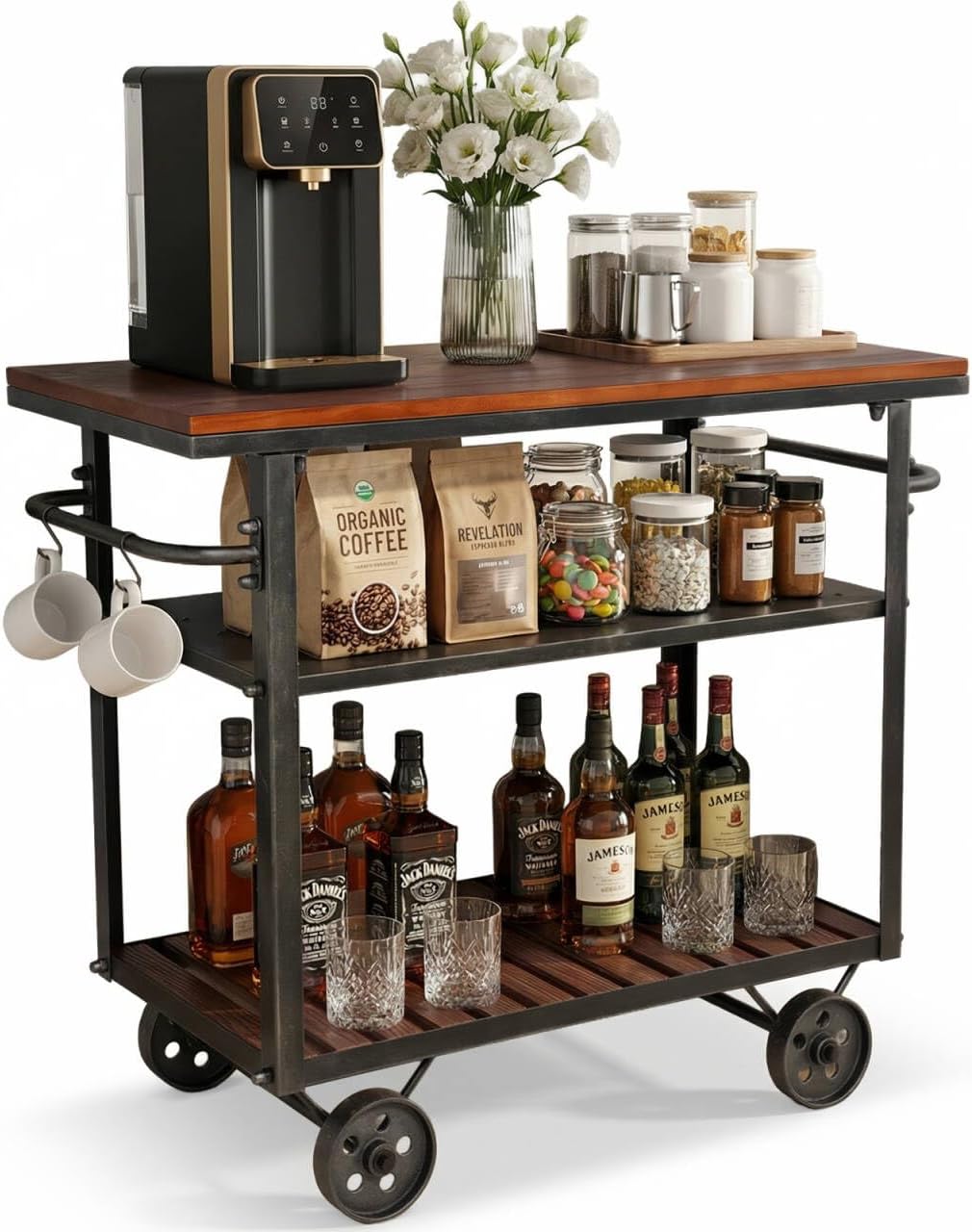 Vintage 3-Tier Rolling Bar Cart
